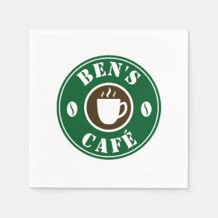 コーヒーカップおよび豆のロゴのカスタムなナプキン スタンダードカクテルナプキン
