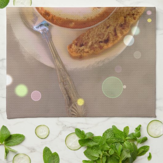 コーヒーカップおよびbiscottiのイメージの台所タオル キッチンタオル (折り畳み)