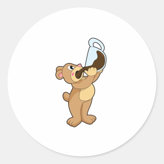 コーヒーカップでクマ ラウンドシール (正面)