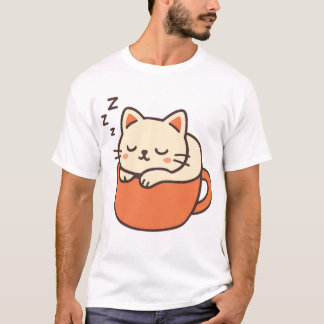 コーヒーカップで眠るかわいい猫 Tシャツ