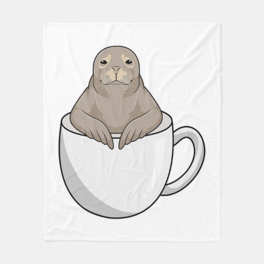 コーヒーカップとアザラシ フリースブランケット (正面)