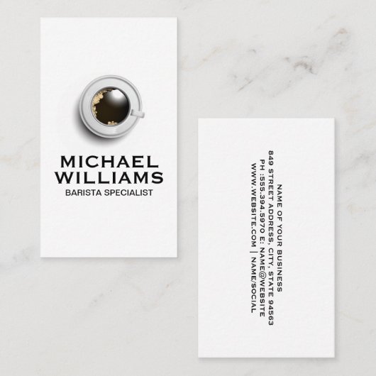 コーヒーカップとソーサーのトップビュー 名刺 (正面/裏面)