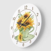 コーヒーカップとソーサーファームハウスのひまわり ラージ壁時計 (傾斜)