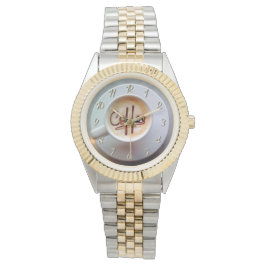 コーヒーカップとソーサーラテコーヒーブラウンホワイト 腕時計