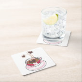 コーヒーカップとハート スクエアペーパーコースター (インサイチュ)