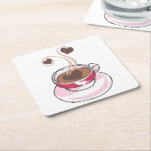 コーヒーカップとハート スクエアペーパーコースター (アングル)