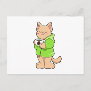 コーヒーカップとパジャマの猫 ポストカード