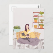 コーヒーカップと家に猫がいる人 ポストカード (正面/裏面)