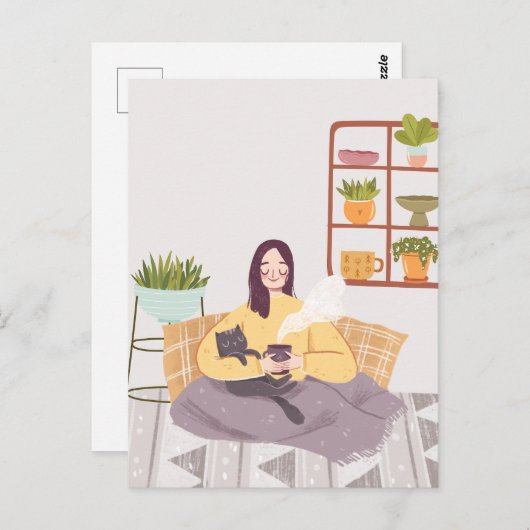 コーヒーカップと家に猫がいる人 ポストカード (正面/裏面)