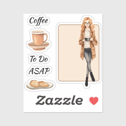 コーヒーカップと植物の女の子シール シール (シート)