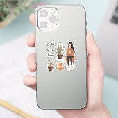 コーヒーカップと植物の女の子 シール (スマートフォン)