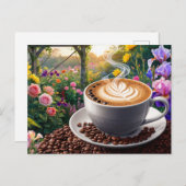 コーヒーカップと美しい花園 ポストカード (正面/裏面)