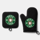 コーヒーカップと豆のロゴのカスタム 鍋つかみ&鍋敷きセット (正面)
