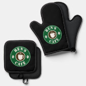 コーヒーカップと豆のロゴのカスタム 鍋つかみ&鍋敷きセット (正面/裏面)