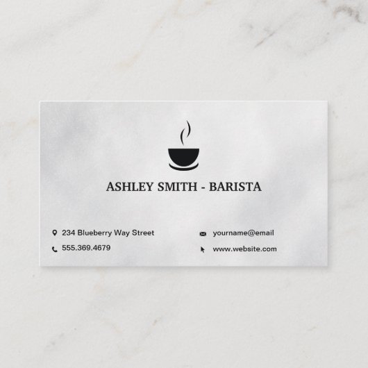 コーヒーカップと豆の木製テーブル 名刺 (裏面)