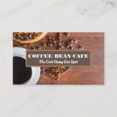 コーヒーカップと豆の木製テーブル 名刺 (正面)