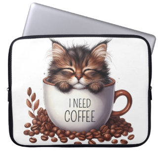 コーヒーカップに入ったかわいいフワフワのメインのクーンキッター ラップトップスリーブ