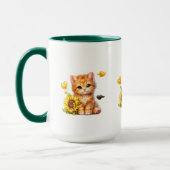 コーヒーカップに座る面白い猫の芸術 マグカップ (左)