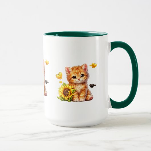 コーヒーカップに座る面白い猫の芸術 マグカップ (右)