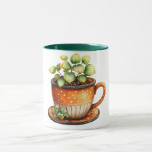 コーヒーカップに植物が入ったコーヒーマグ