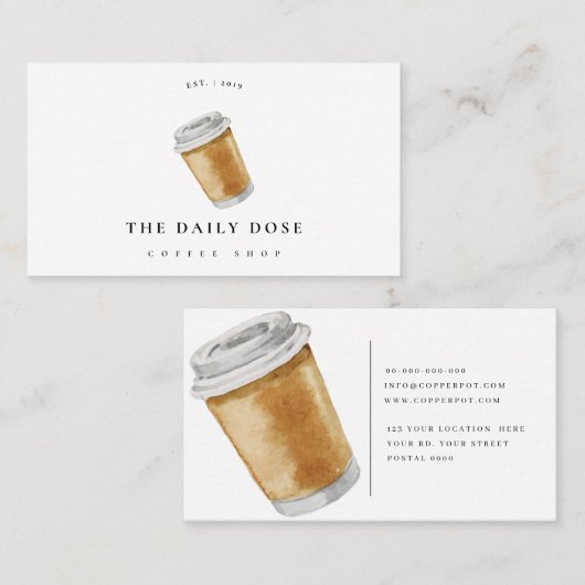 コーヒーカップのイラストレーションの喫茶店の名刺 名刺 (正面/裏面)