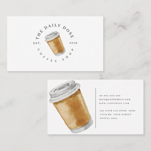 コーヒーカップのイラストレーションの喫茶店の名刺 名刺 (正面/裏面)