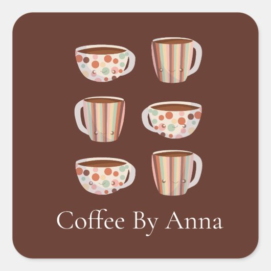 コーヒーカップのウォームサークルパターン スクエアシール (正面)