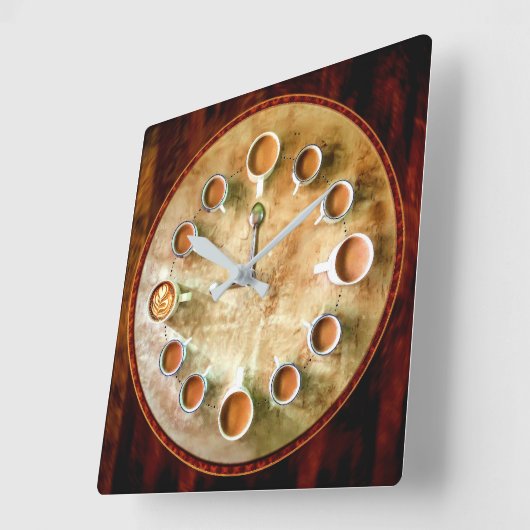 コーヒーカップのコーヒータイム スクエア壁時計 (傾斜)