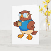 コーヒーカップのフクロウ カード (黄色い花)