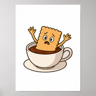 コーヒーカップの中でビスケットがトラブルに巻き込まれる ポスター