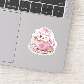 コーヒーカップの中の可愛いウサギ かわいいステッカー シール