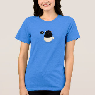 コーヒーカップの中の可愛い黒猫の女性用Tシャツ トライブレンドTシャツ
