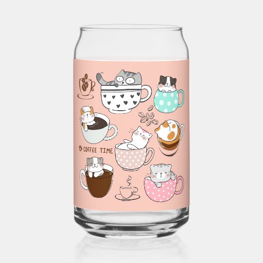 コーヒーカップの中の猫たち ガラス缶 (正面)
