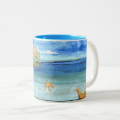 コーヒーカップの恋人のためのかわいいヒトデのマグ ツートーンマグカップ (正面右)