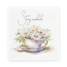 コーヒーカップの水彩デイジーと文字