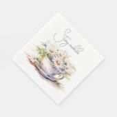 コーヒーカップの水彩デイジーと文字 スタンダードランチョンナプキン (角)