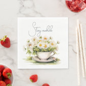 コーヒーカップの水彩デイジーと文字 スタンダードランチョンナプキン (インサイチュ)