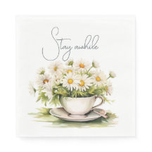 コーヒーカップの水彩デイジーと文字