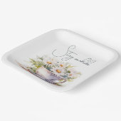 コーヒーカップの水彩デイジーと文字 ペーパープレート (傾斜あり)