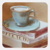 コーヒーカップの水彩画ヴィンテージ スクエアシール (正面)
