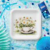 コーヒーカップの水色デイジー ペーパープレート (パーティー)