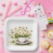 コーヒーカップの水色デイジー ペーパープレート (パーティー)