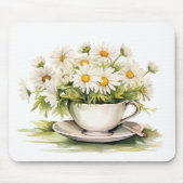 コーヒーカップの水色デイジー マウスパッド (正面)