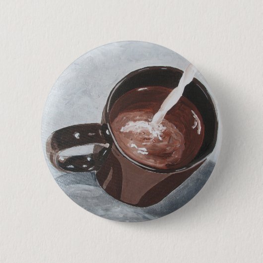 コーヒーカップの絵画ボタン-銀および金ゴールド 缶バッジ (正面)