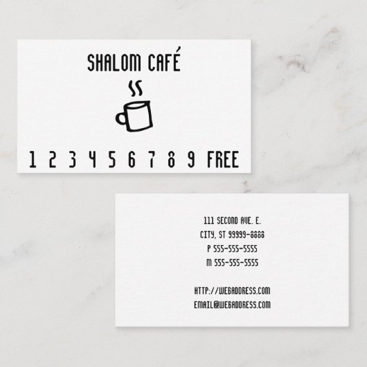 コーヒーカップの線画のパンチカード ロイヤリティカード (正面/裏面)