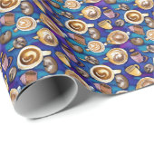 コーヒーカップの青い水の色パターン ラッピングペーパー (ロールコーナー)