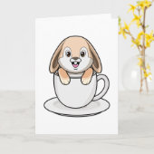 コーヒーカップを持ったウサギ カード (黄色い花)