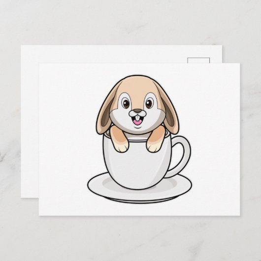 コーヒーカップを持ったウサギ ポストカード (正面/裏面)