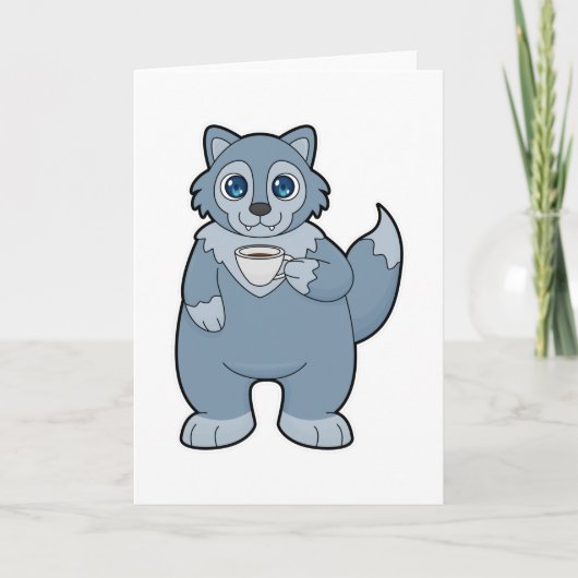 コーヒーカップを持ったオオカミ カード (正面)
