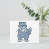 コーヒーカップを持ったオオカミ ポストカード (スタンド正面)